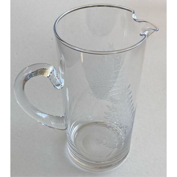 Vintage Cut Glass Fern Pattern Clear Glass 8 1/4”” Tall Pitcher - Picture 10 of 15